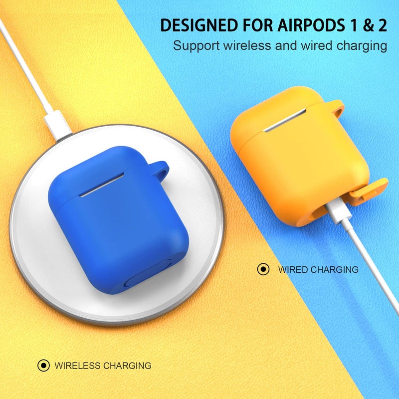 ATUAT Compatible with AirPods Case Cover, Full Protective Silicone Skin Dust-Proof Designed for Apple AirPods 1st 2nd Generation with Keychain, Front LED Visible, Blue - Image 4